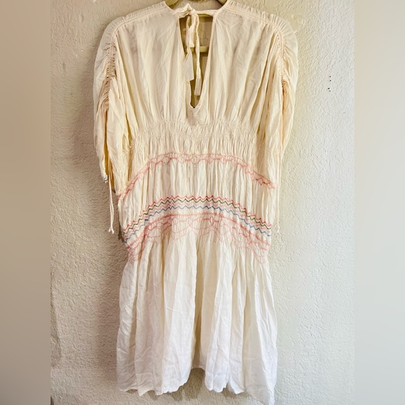 Free People Womens Ivory Embroidered Short Sleeve Dress Sz S like new condition - Picture 13 of 15
